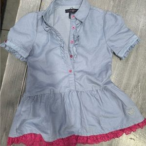 Girls button up with lace bottom 7/8 polo assc. Top